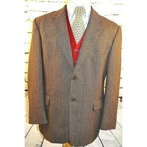 Stafford Brown Herringbone 2 Button Wool Lambswool Sport Coat 44 Regular Jacket